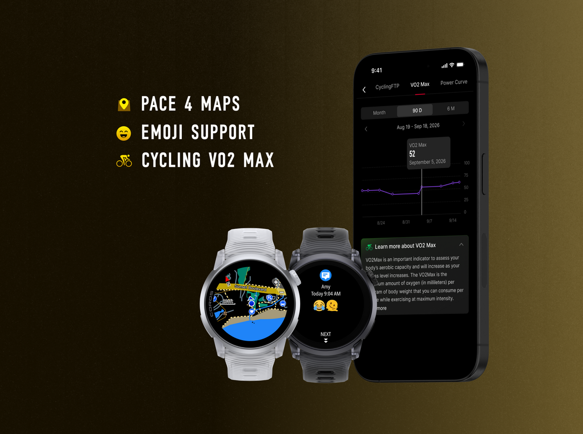 PACE 4 Maps, Emoji Support and Cycling VO2 Max on COROS watches and app
